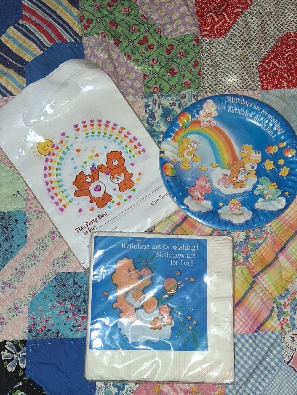 Vintage Care Bears Rainbow & Blue Party Tableware Set